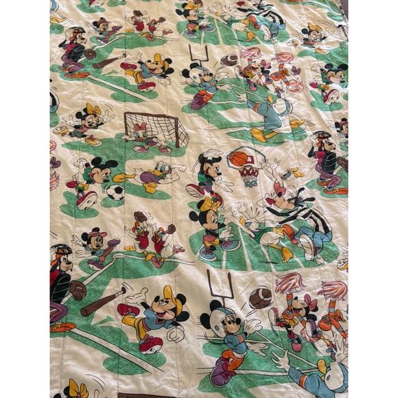 Disney Mickey Friends Sports Comforter Minnie Goofy Donald Vtg 80s Reversible - Picture 8 of 14